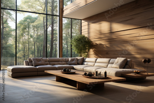 modern living room in forest house 