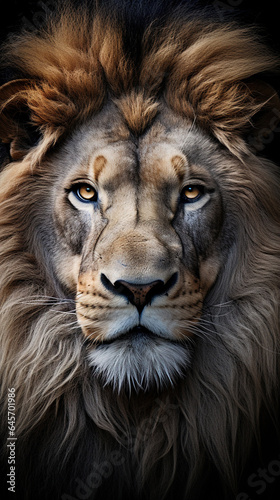 A Big Fierce Male Lion Face Close-Up Selective Focus