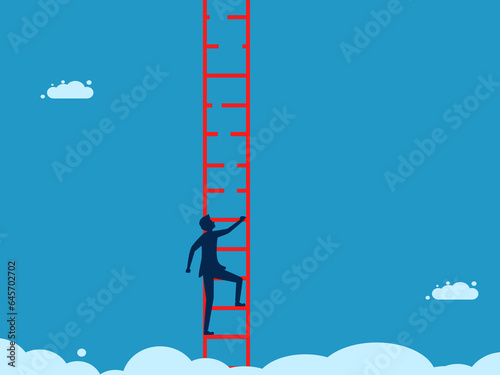 Business problems. Businessman who goes to the next level with damaged stairs vector