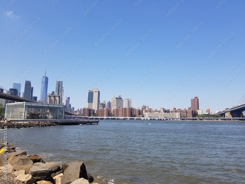 Fototapeta premium city bridge and city skyline of Manhattan