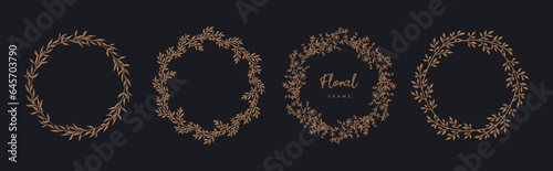 Elegant vector floral frames with hand drawn flowers, branches and leaves. Line and silhouette style wreath for label, corporate identity, wedding invitation, save the date, logo