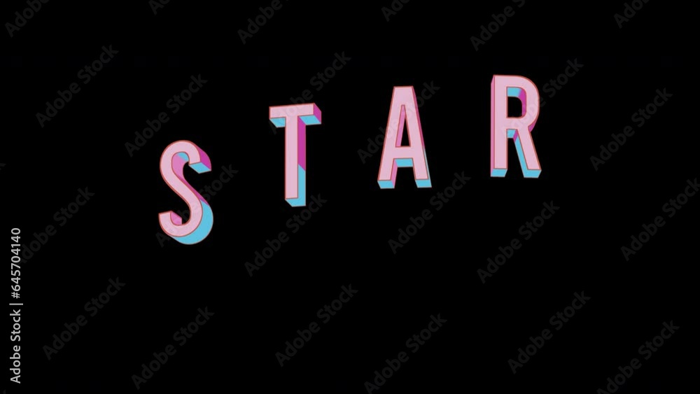 Bright letters jump merrily in the inscription STAR text. Retro. Alpha channel black. In-Out looped. Alpha BW at the end. Looped from frame 120 to 240, Alpha BW at the end