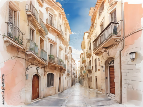 水彩画背景_世界旅行_スペイン_バルセロナ_01 © Camellia Studio	