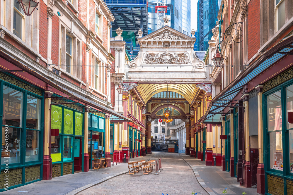 Leadenhall Market in London City colorful historic architecture view