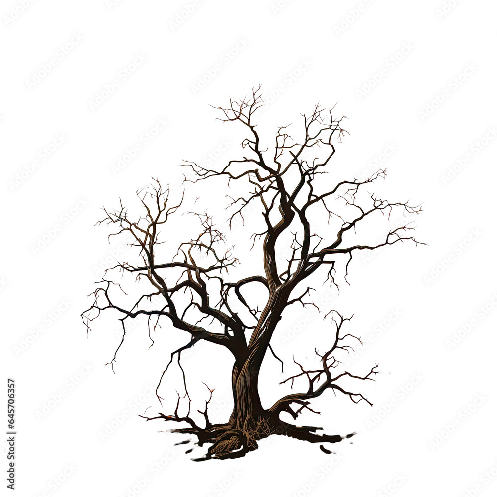 Obraz premium Solitary dark tree on orange transparent background