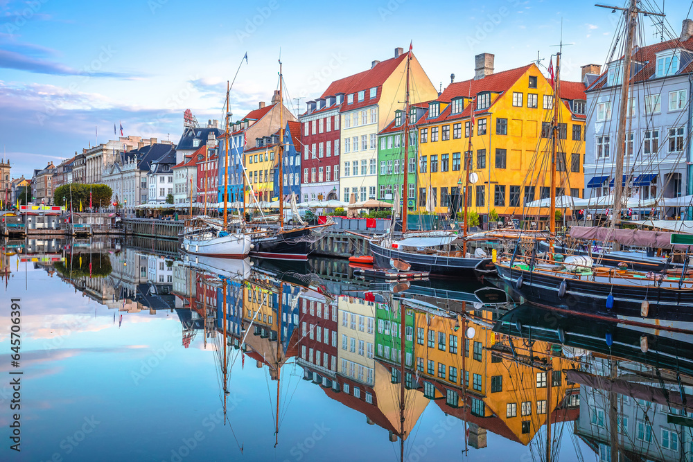 Nyhavn scenic harbor of Copenhagen colorful view - obrazy, fototapety, plakaty 