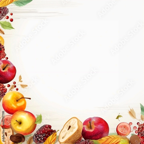 Rosh Hashanah concept.Background with pomegranate fruits and apples with place for text