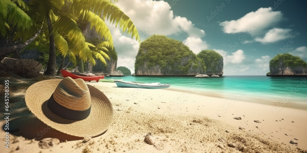 Travel Concept of Summer Vocation at The Tropical Island Beach Coconut Trees