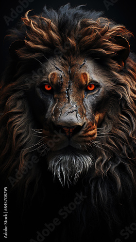 A Big Fierce Male Lion Face Close-Up Selective Focus