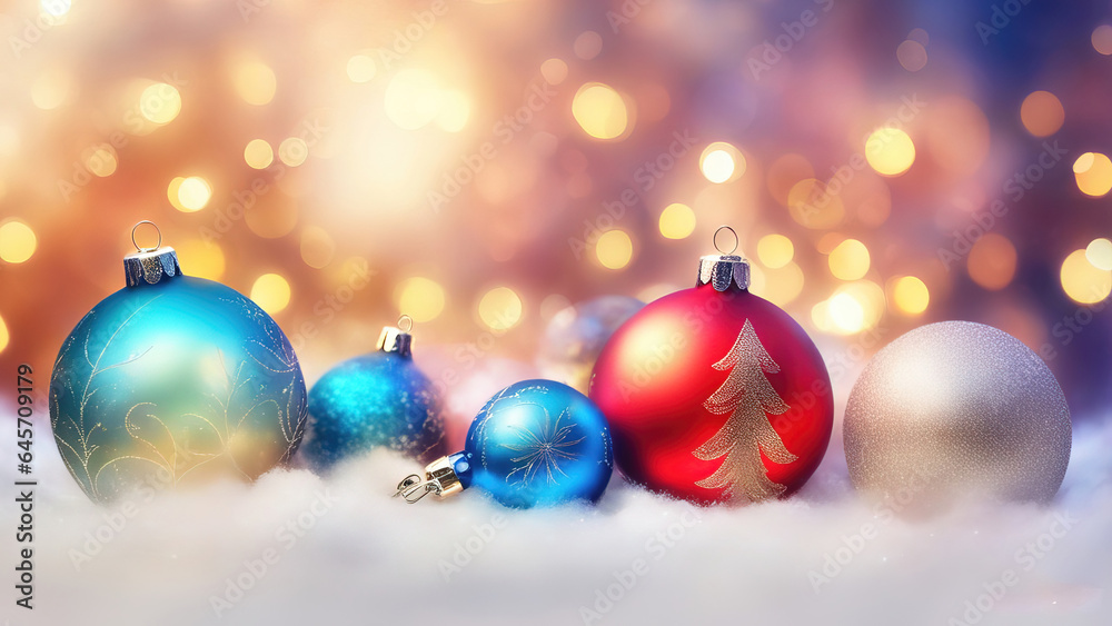 Christmas background with shiny balls, Christmas tree and blurred lights. Christmas background with shiny balls, Christmas tree and blurred lights.