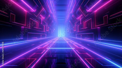 3d render abstract futuristic neon background with glowing ascending lines