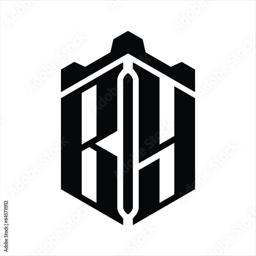 BY Letter Logo monogram hexagon shape with crown castle geometric style design