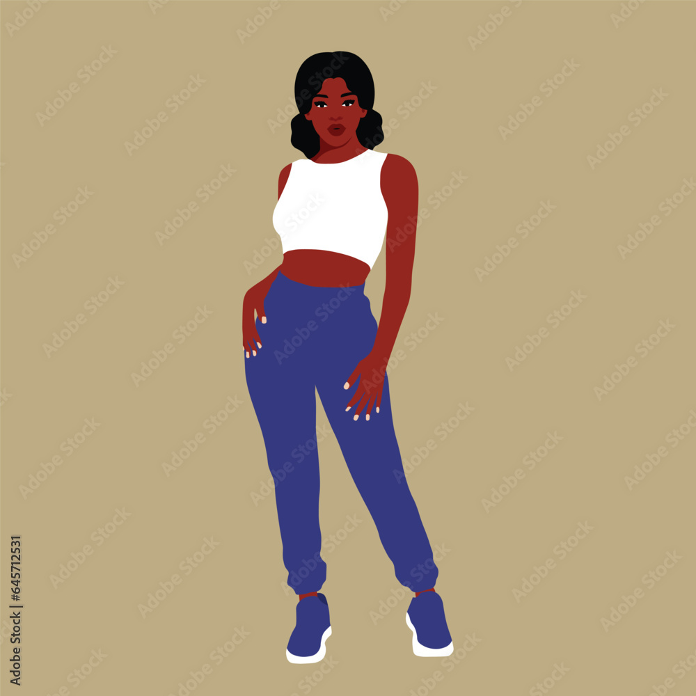 Fototapeta premium Modern black woman in elegant art style vector