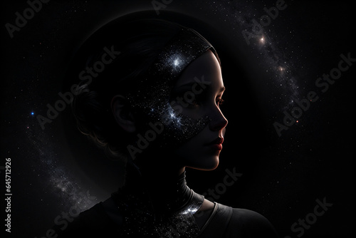 A girl standing in the dark surrounded by cosmic energy © Vladislav Fokin