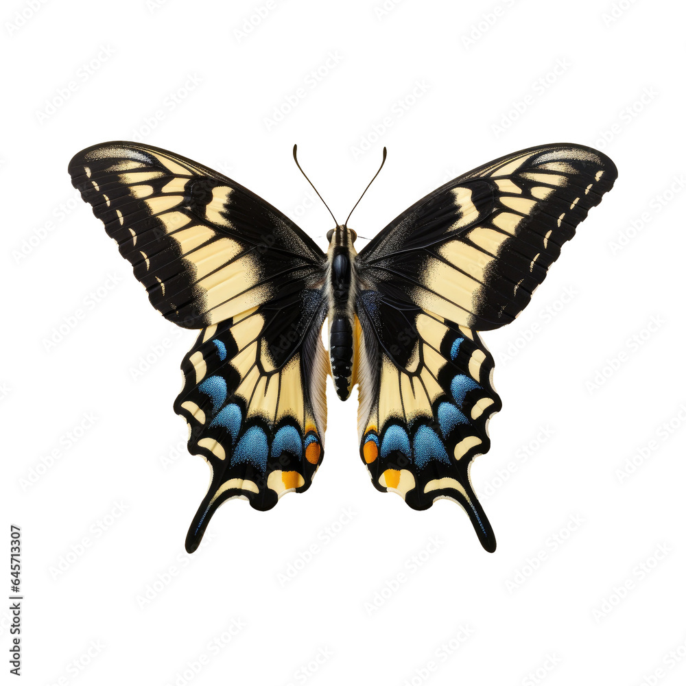 Fototapeta premium Swallowtail butterfly black flowers in caatiga biome transparent background