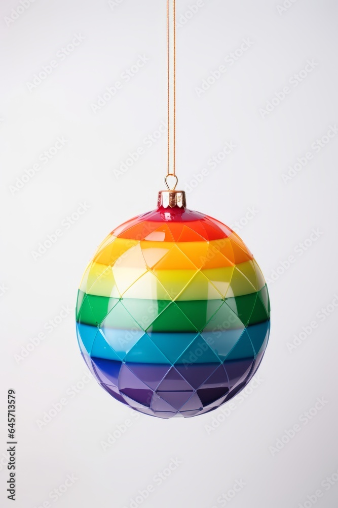 Photo of a rainbow Christmas bauble isolated on a white background - created with Generative AI technology