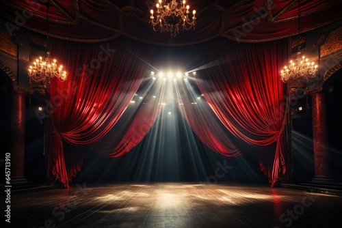 A ruby red Room with Long Red Curtains and awesome lighting
