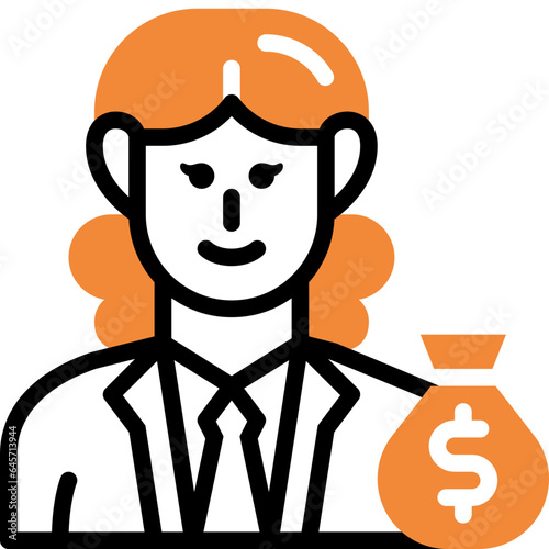 woman investor flat line icon