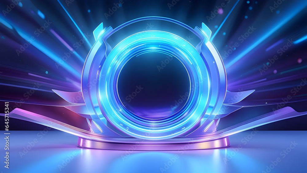 Abstract neon round frame background.