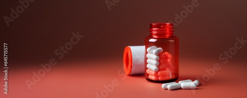 pill medicine bottle spilled capsule copy space, ai generative