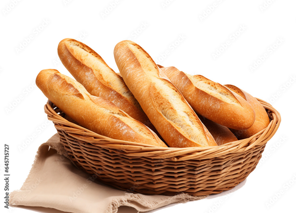 Baguettes on basket, delicious basket of french baguette