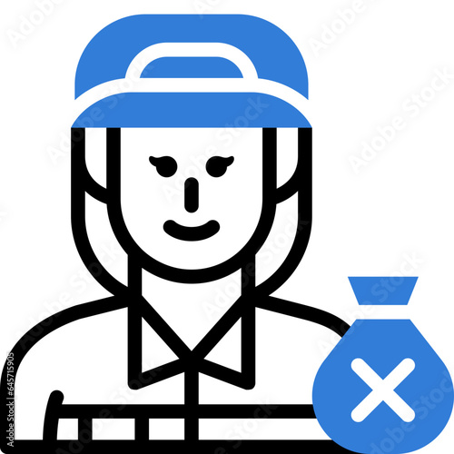 woman garbage collector flat line icon