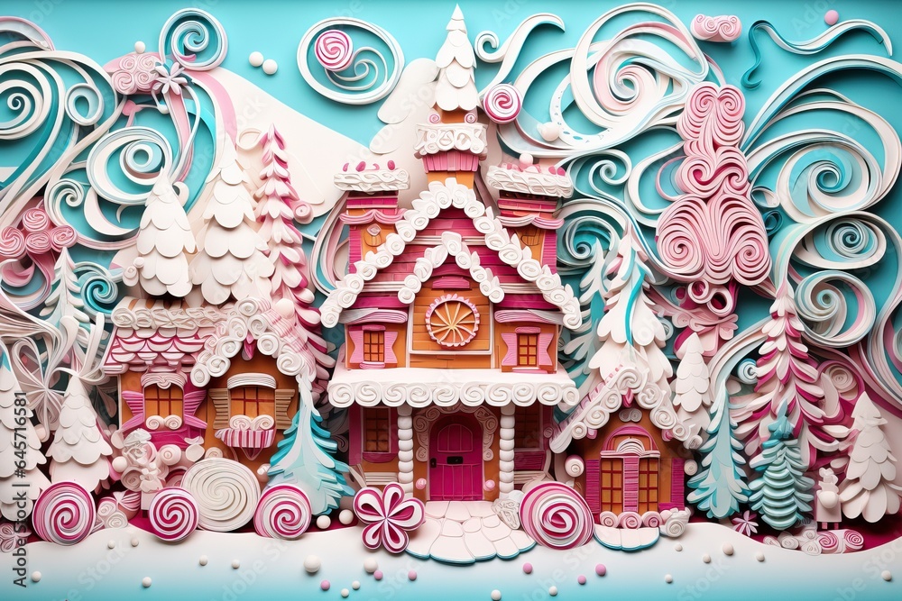 3D Paper Quilling of some Christmas Decors. Beautiful House Decorated.