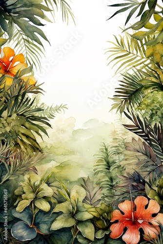 Jungle plants frame in watercolor style