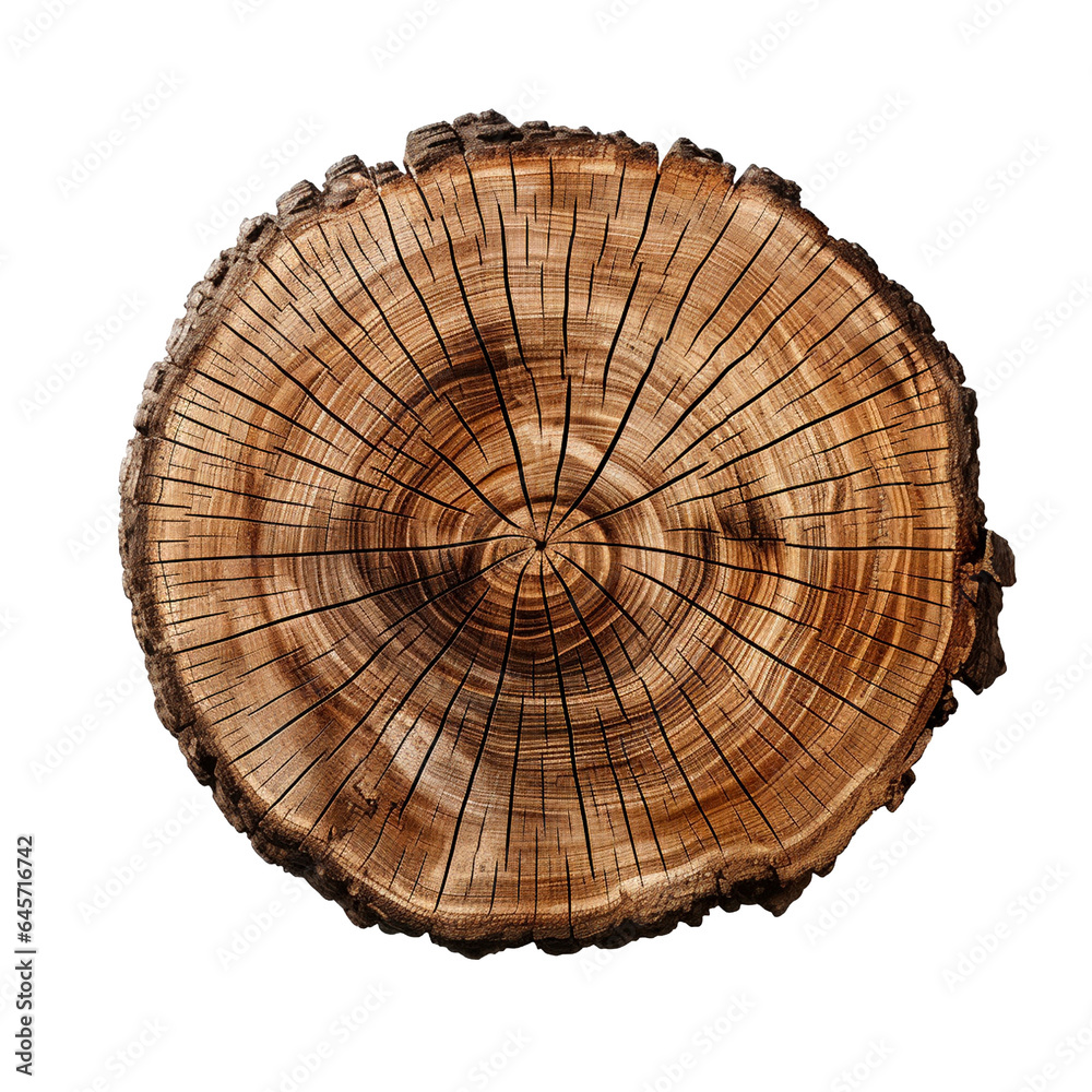 Tree trunk cross section isolated on transparent background