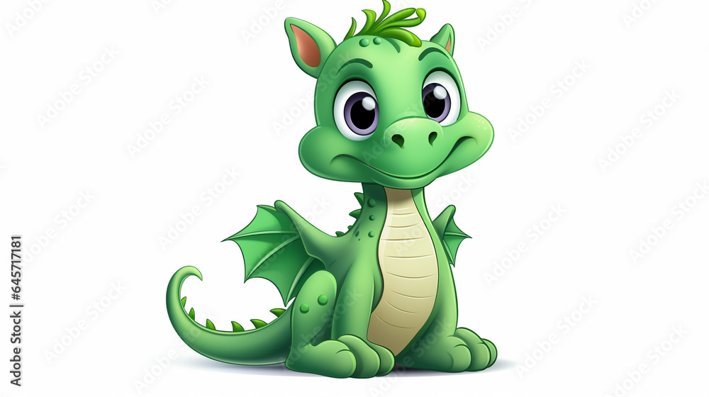Fototapeta premium Cute dragon on white background, space for text, generative AI