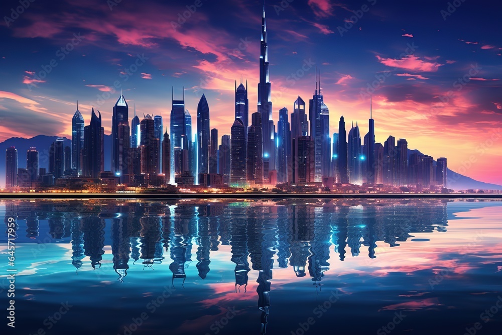 dubai, UAE ,Dubai skyscrapers in beautiful city center and Sheikh Zayed road traffic,Dubai,United Arab Emirates