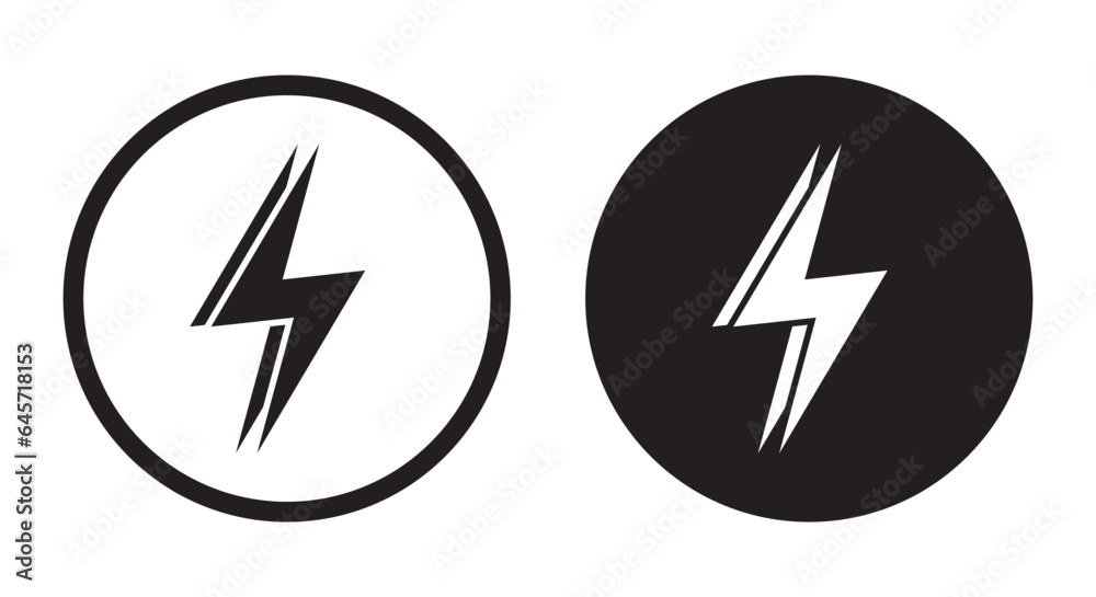 Lightning icon vector in black circle. Thunder bolt sign symbol Lightning icon vector in black circle. Thunder bolt sign symbol