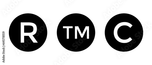 Registered, trademark, and copyright icon sign symbol in black circle