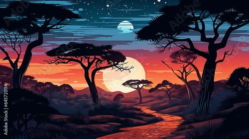 Free vector night African savannah landscape wild nature Generative AI © Graphic EngineerBD