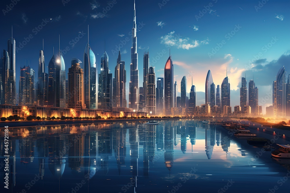 Dubai skyline in the evening