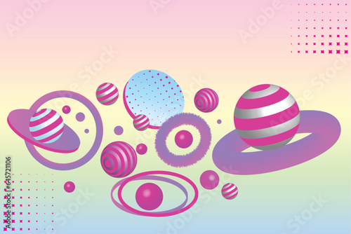 3d background with colorful balls and rings gradient color halftone pattern wallpaper
