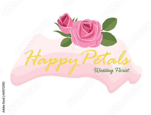 botanical wedding planner company boho logo florist company logo with pink flower green leaf water color vector illustration