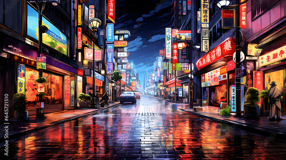 Lively Night in Neon-Lit Tokyo