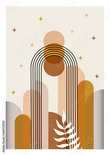 ful abstract Boho Art Prints, Wall Art in minimalistic modern style. Floral, geometric abstractions. For postcards, promo materials, branded stationary, flyers. Modern t-shirt textile print.