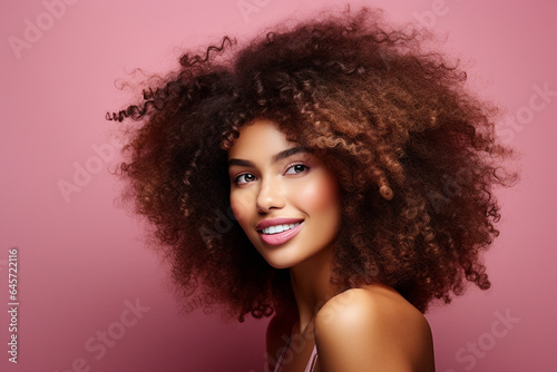 Young attractive woman isolated over background nice hair curls Generative AI technology