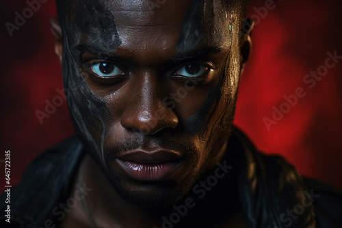 Brutal portrait of muscular man dark scarred barbarian anti hero skeleton hunter Generative AI