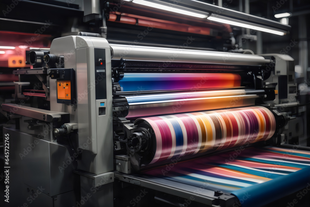 Modern printing presses include machine details such as transfer or ink rollers