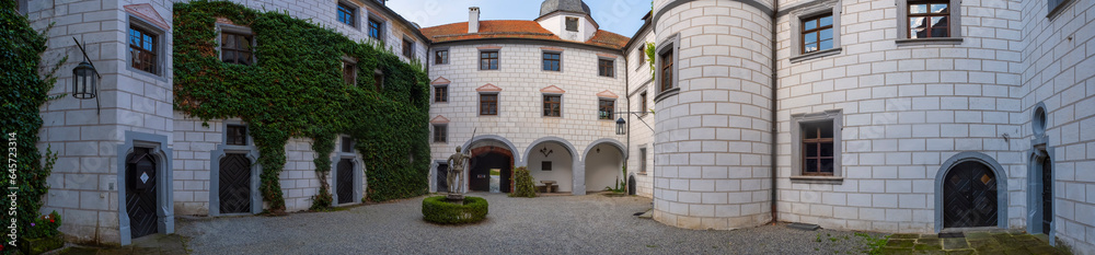 Panorama of the inner courtyard of the moated castle in Mitwitz/Germany in Upper Franconia, located between Kronach and Coburg Panorama of the inner courtyard of the moated castle in Mitwitz/Germany in Upper Franconia, located between Kronach and Coburg
