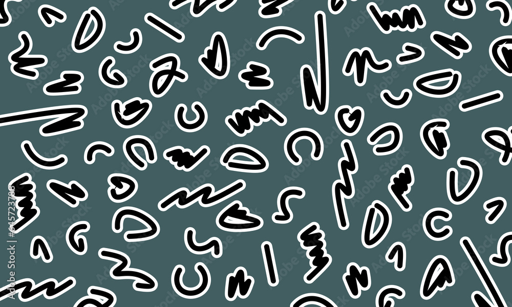 black line doodle pattern on blue background.