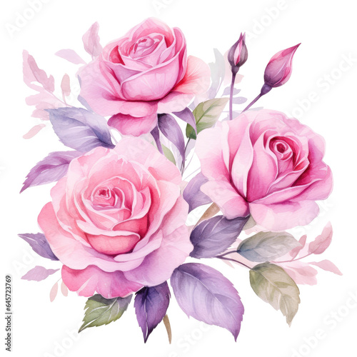 Paintings of roses using watercolors transparent background