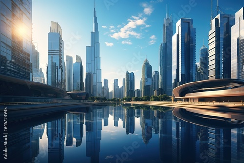 Dubai  UAE - March 18 2023  Dubai streets  houses and skyscrapers