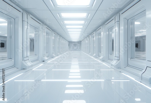 Empty white room or corridor with glowing lines. image of futuristic space.abstract background