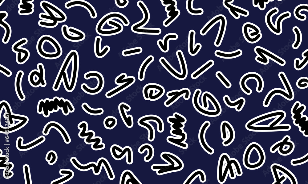 Fun color line doodle pattern. Creative abstract squiggle style drawing background.