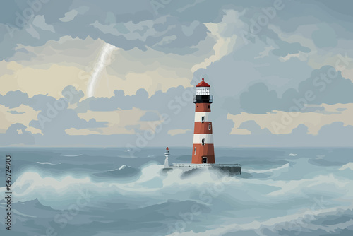 lighthouse storm sea illustration