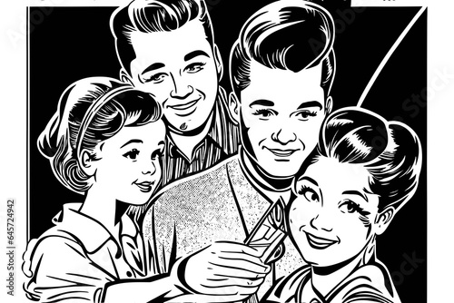 pop art vintage family 50`s illustration